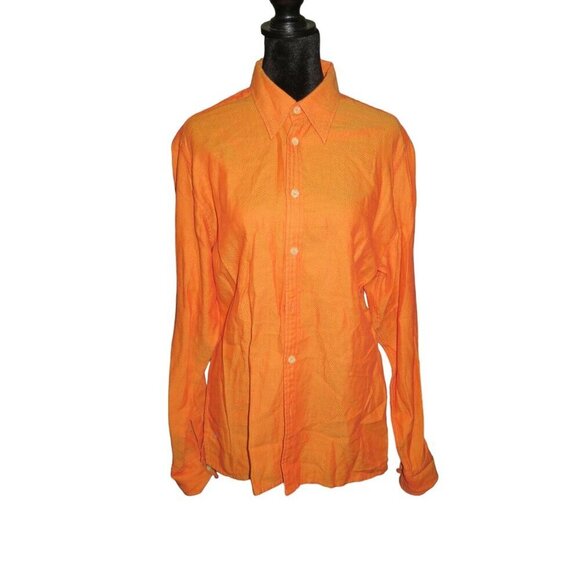 Paul Smith Vibrant Orange Italian Cotton Chevron Long Sleeve Button Up Shirt L - Picture 1 of 9